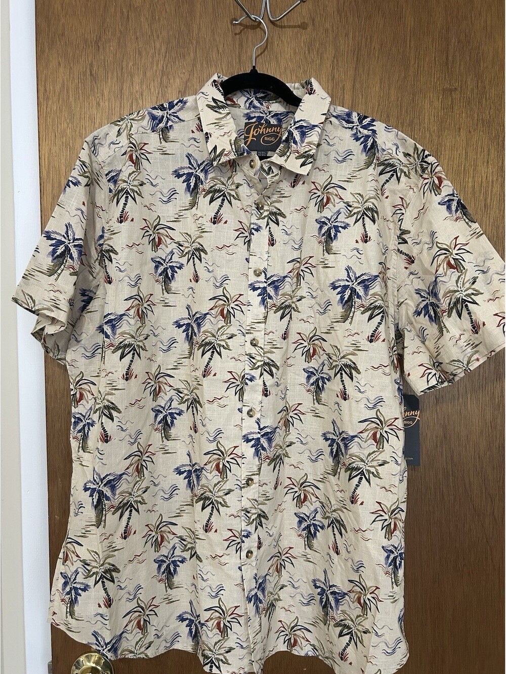 Men’s NWT 1XL Johnny Bigg Beige Hawaiian Button Down Shirt Short Sleeve #66